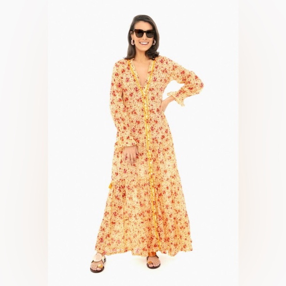 Poupette St. Bart Rita Floral Maxi Dress Pink Yellow Size Medium - Picture 3 of 12